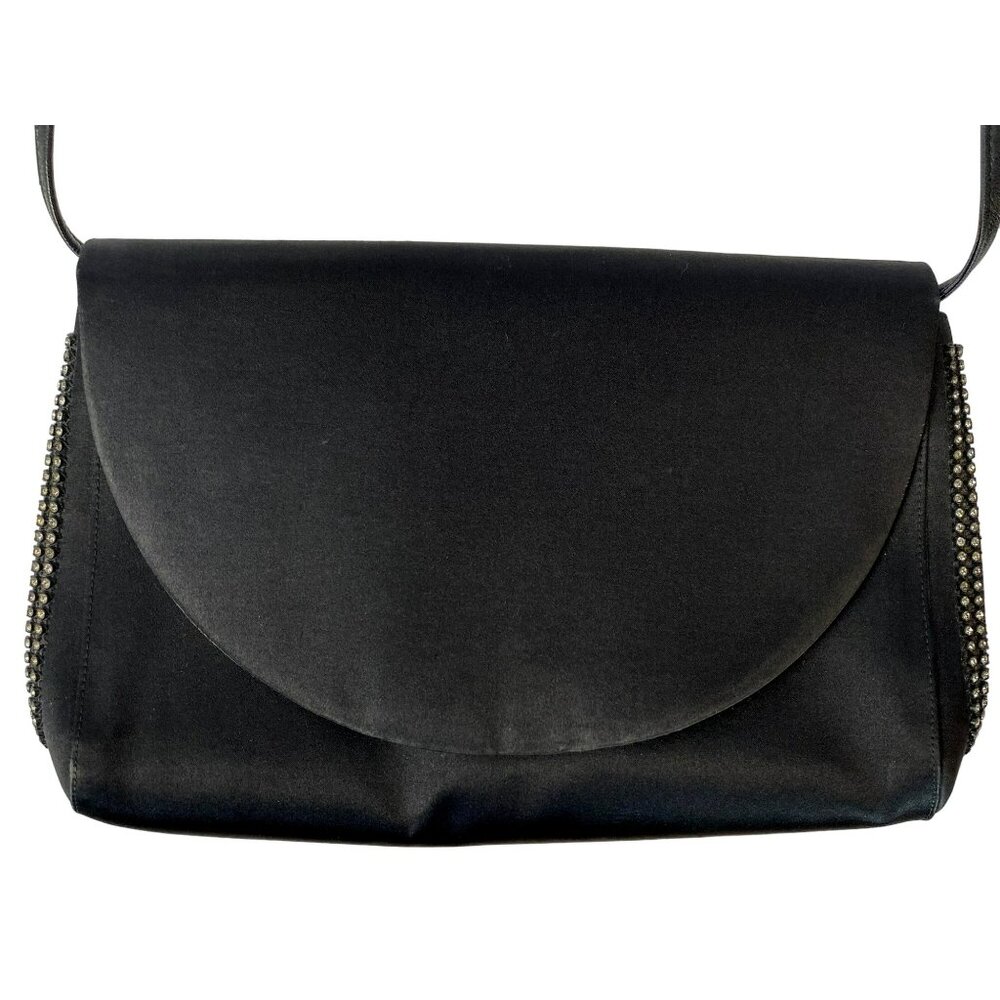 Vintage Charles Jourdan Black Satin Rhinestone Shoulder Bag Clutch 80s 90s Y2K - Picture 6 of 7